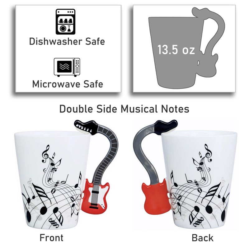 LanHong Guitar Mug Guitar Coffee Mug Gift for Guitar Players Musician - 13.5 oz Guitar Cup Gifts for Music Lovers - Music Coffee Mugs Birthday Christmas Gifts for Men Women (Red) - Image 2